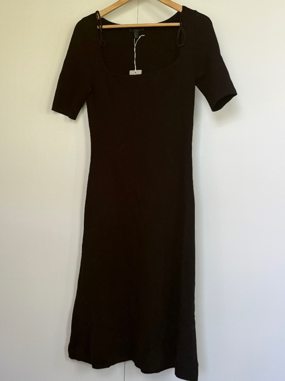 cos black knit dress | Dresses | Nwt Cos Square Neck Short Sleeve Ribbed Midi dark green evening dresses